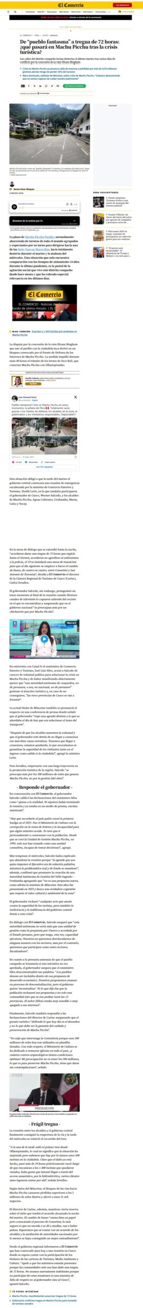 DE “PUEBLO FANTASMA” A TREGUA DE 72 HORAS: ¿QUÉ PASARÁ EN MACHU PICCHU TRAS LA CRISIS TURÍSTICA?