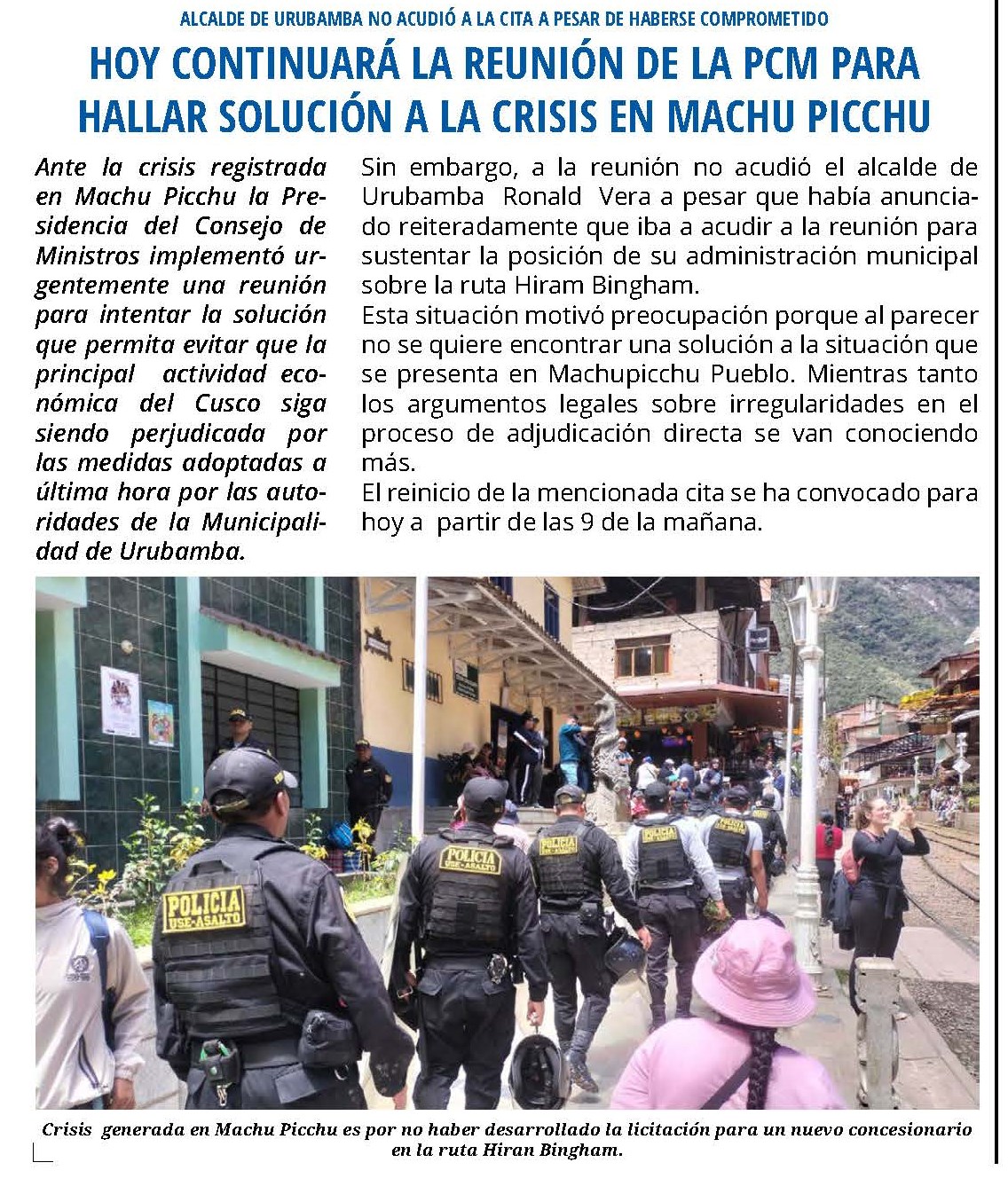 PCM SE RETIRA DE MESA DE DIÁLOGO ANTE LA REITERADA AUSENCIA DEL ALCALDE DE URUBAMBA