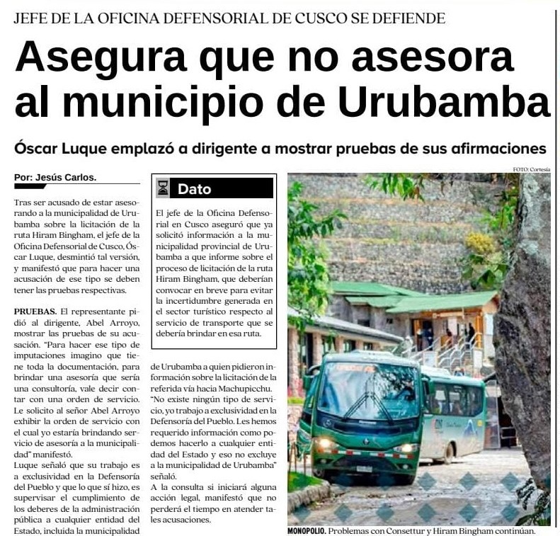 ALCALDE DE MACHUPICCHU RELACIONADO CON CONSETTUR