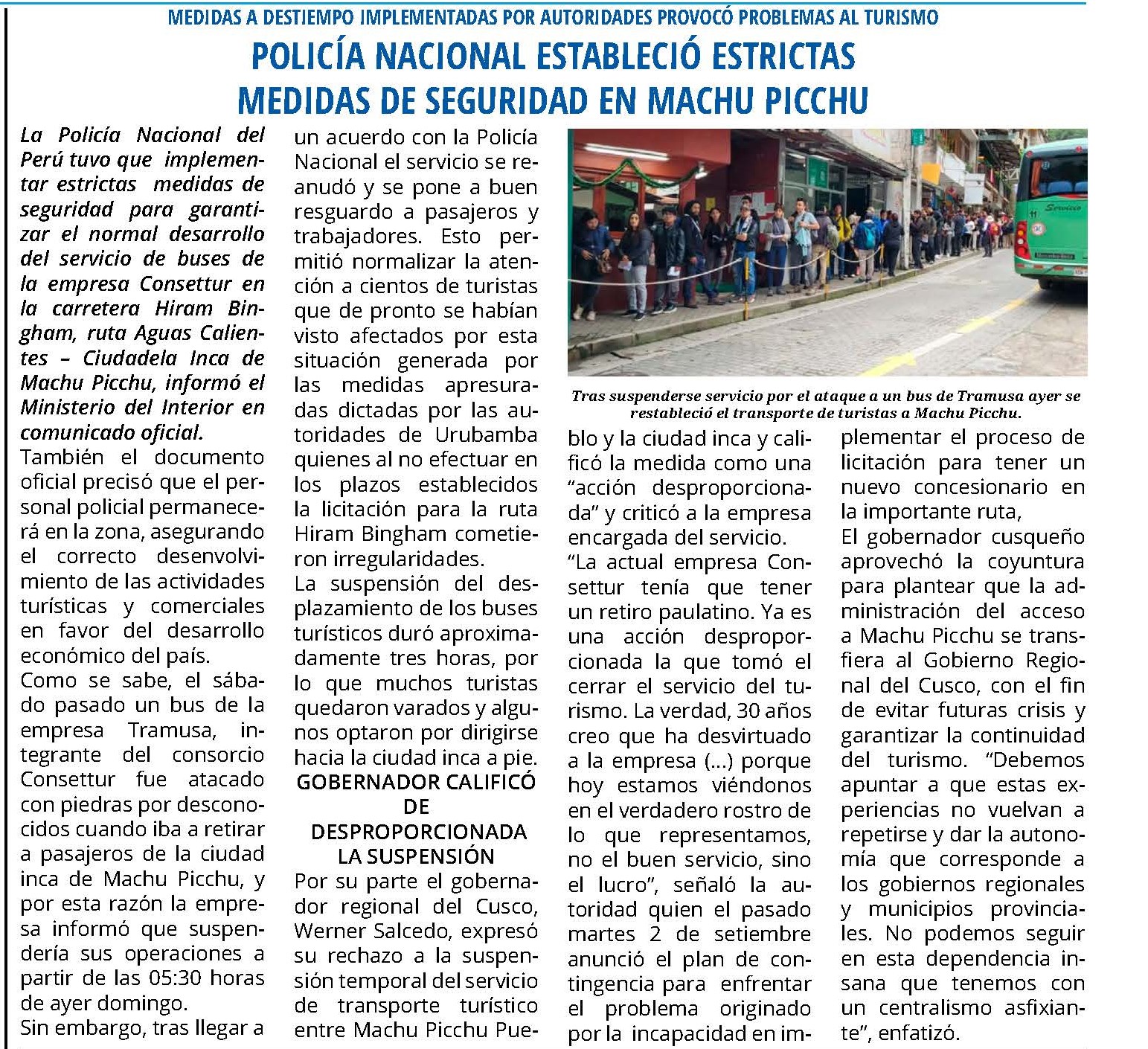 POLICÍA ESTABLECIÓ ESTRICTAS MEDIDAS DE SEGURIDAD EN MACHUPICCHU