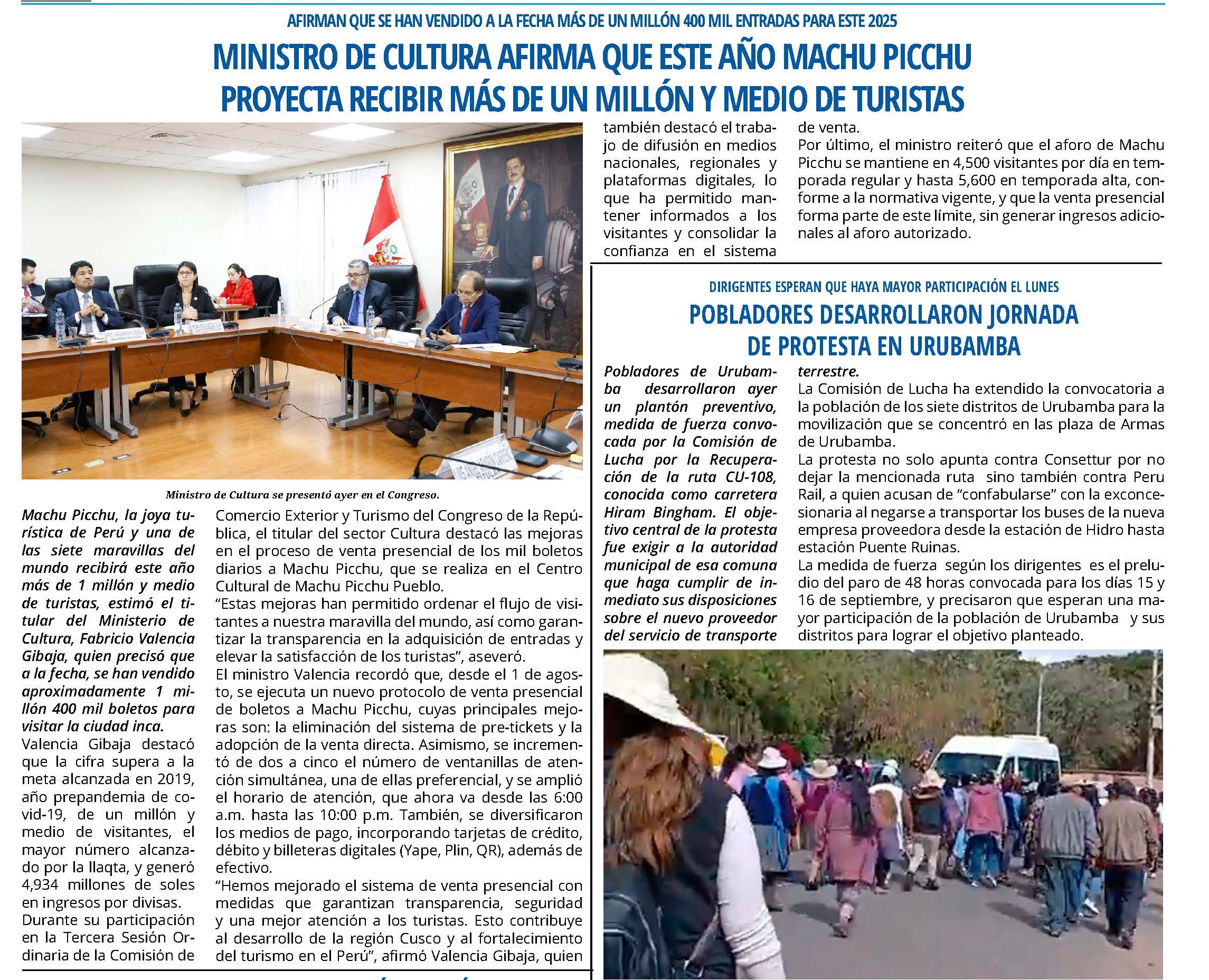 MACHUPICCHU RECIBIRÍA ESTE AÑO MÁS DE UN MILLÓN Y MEDIO DE TURISTAS