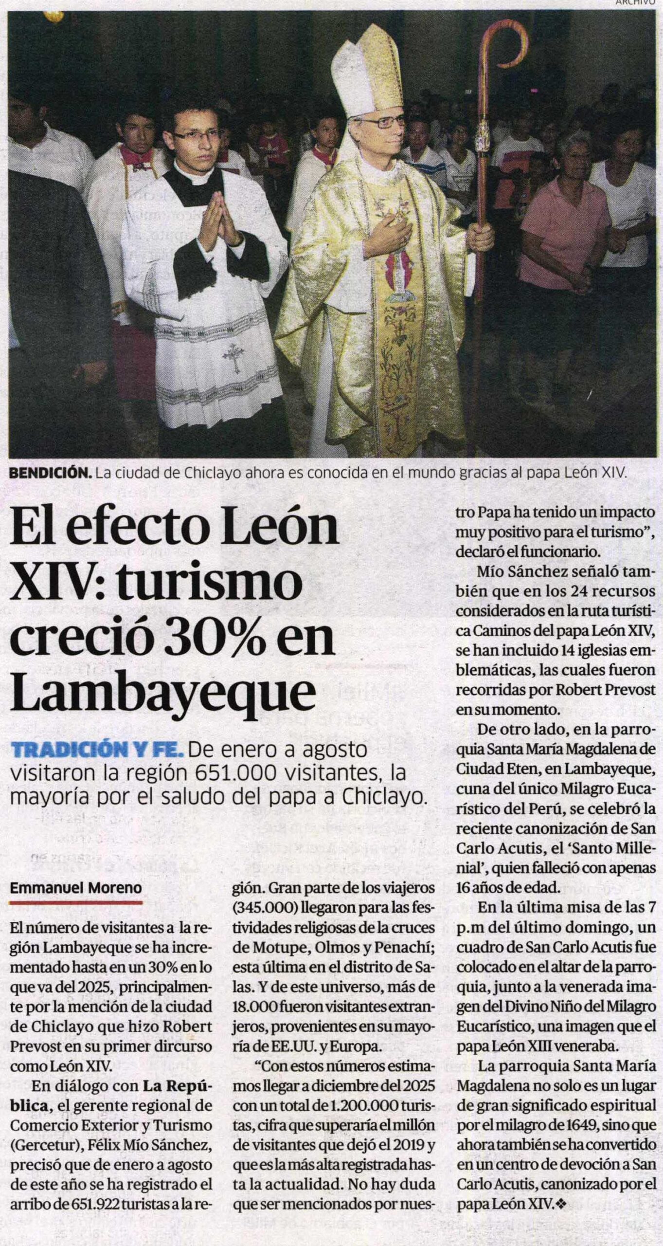 EL EFECTO LEÓN XIV: TURISMO CRECIÓ 30% EN LAMBAYEQUE