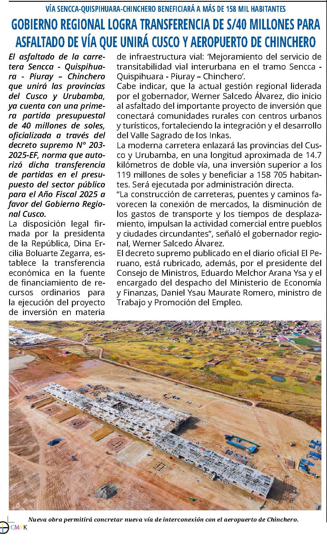 MEJOR ACCESO AL NUEVO AEROPUERTO DE CUSCO