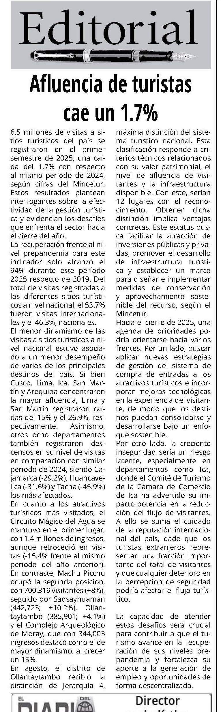 TURISMO EN RETROCESO: VISITAS A SITIOS TURÍSTICOS CAEN 1.7 % EN EL PRIMER SEMESTRE DE 2025