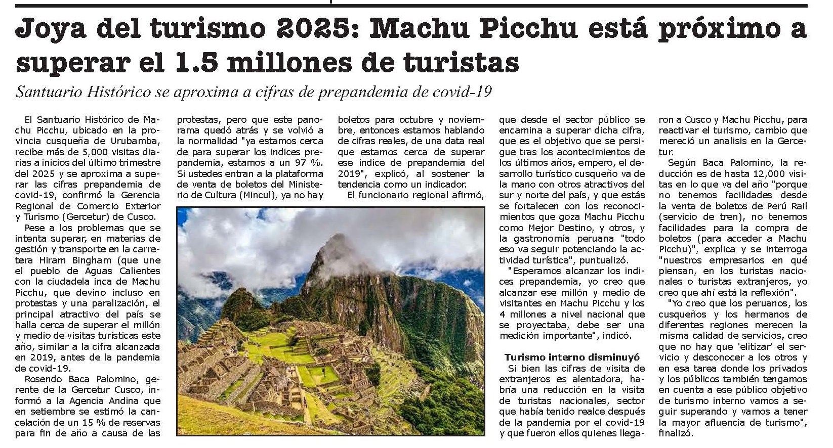 TURISMO SIGUE EN CRECIMIENTO EN CUSCO PESE A ADVERSIDADES