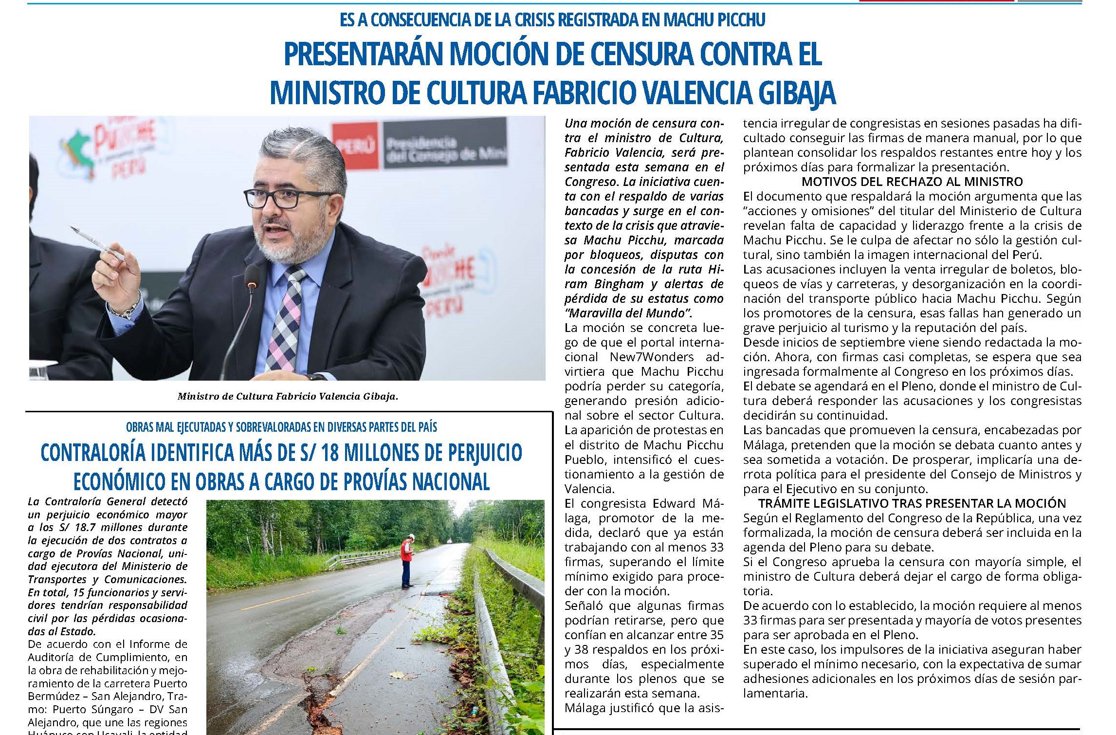 PRESENTAN CENSURA CONTRA MINISTRO DE CULTURA