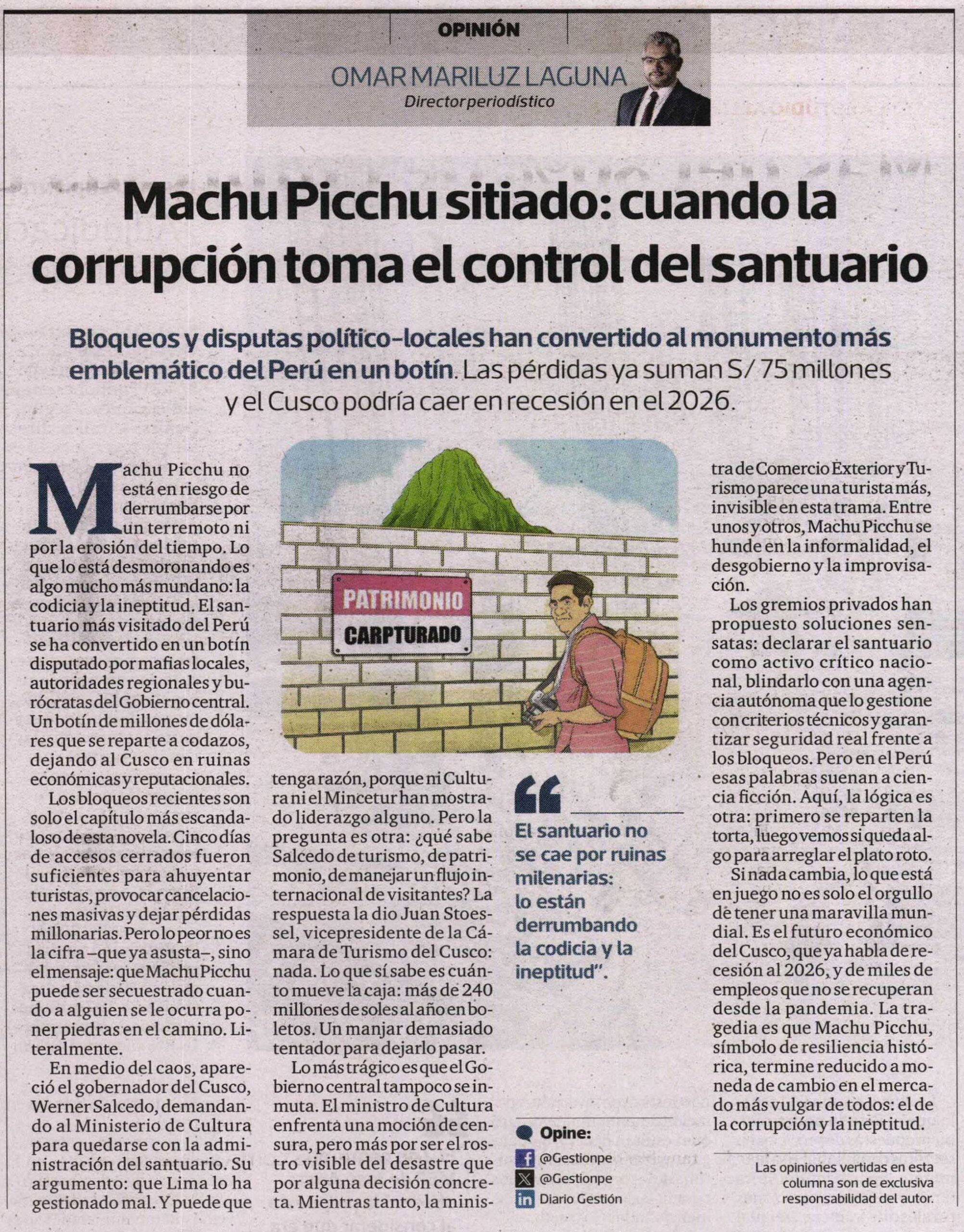 MACHU PICCHU SITIADO: CUANDO LA CORRUPCIÓN TOMA EL CONTROL DEL SANTUARIO