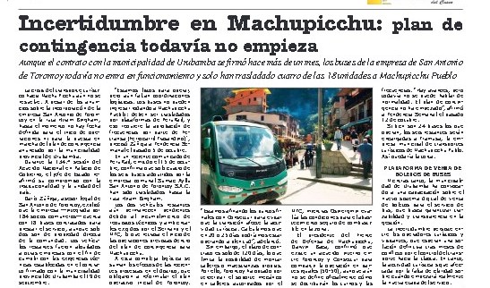 INCERTIDUMBRE EN MACHUPICCHU: PLAN DE CONTINGENCIA NO EMPIEZA