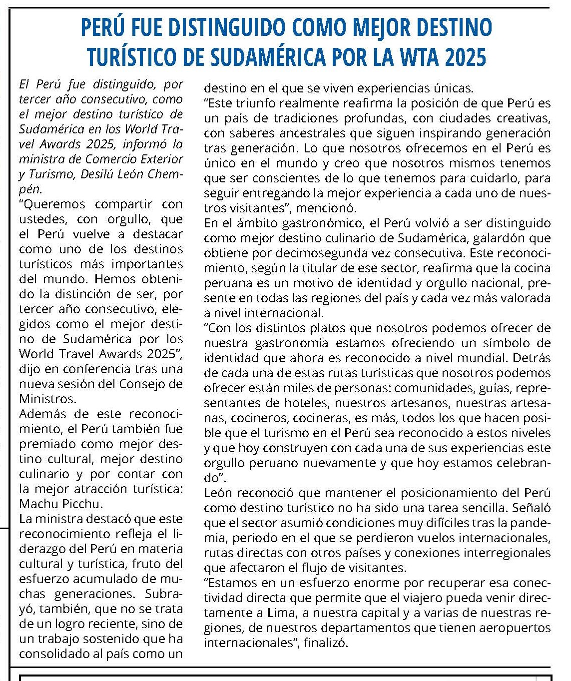 MACHUPICCHU LOGRÓ POR OCTAVO AÑO EL PREMIO A ‘MEJOR ATRACCIÓN TURÍSTICA’ EN SUDAMÉRICA