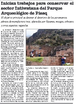INICIAN TRABAJOS PARA CONSERVAR EL INTIWATANA