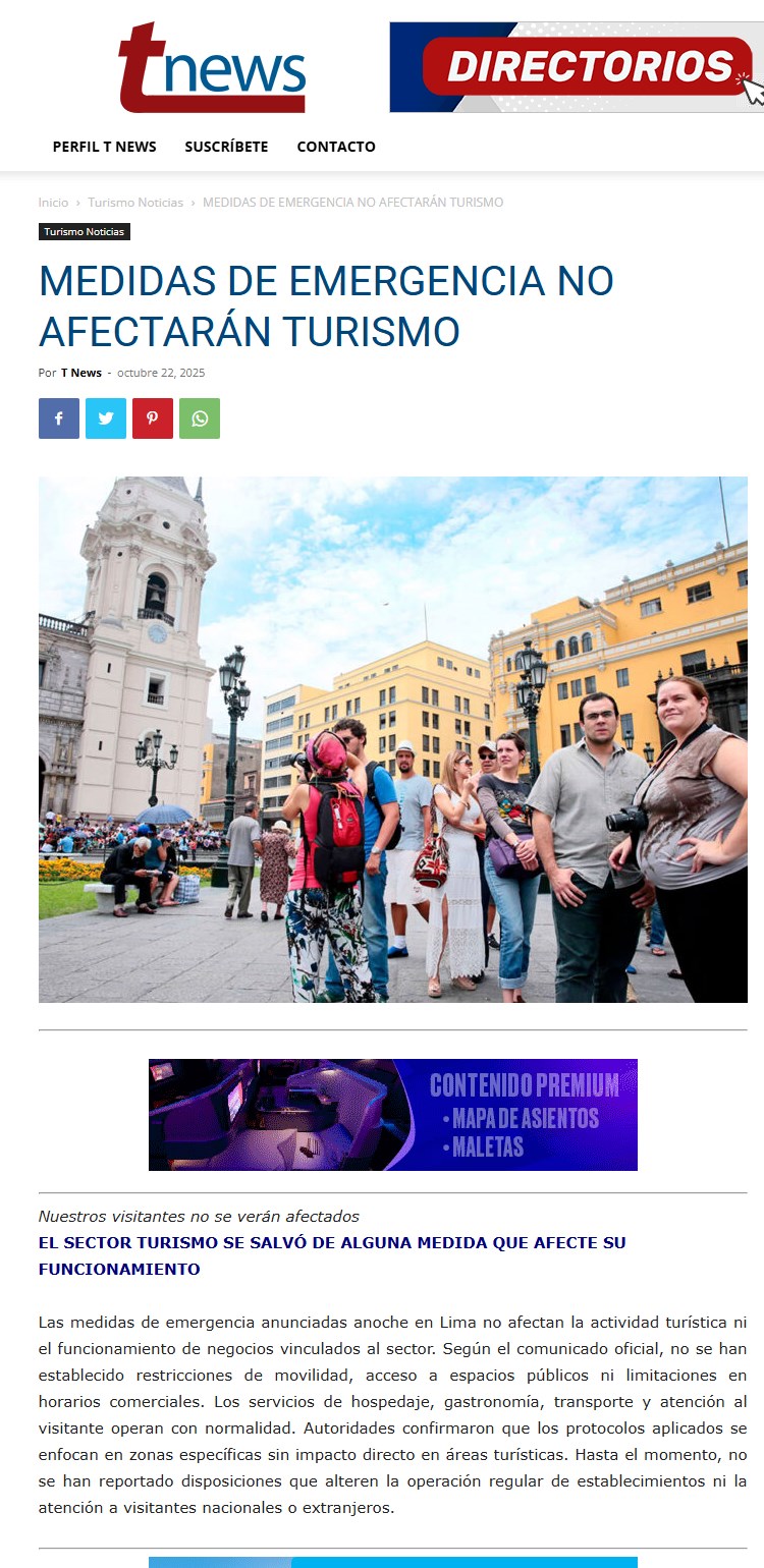 MEDIDAS DE EMERGENCIA NO AFECTARÁN EL TURISMO