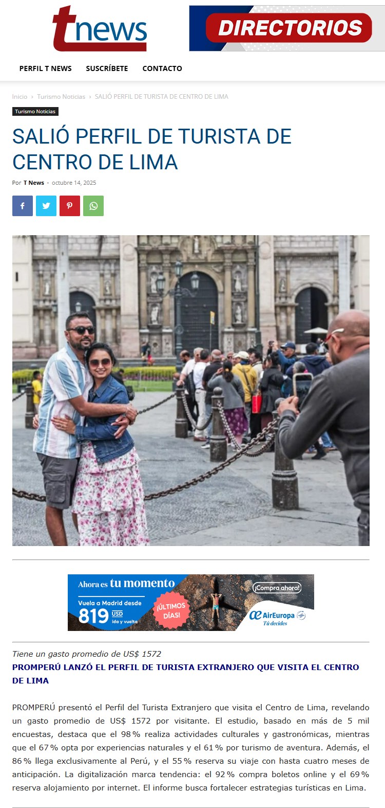 PERFIL DE TURISTA QUE VISITA EL CENTRO DE LIMA