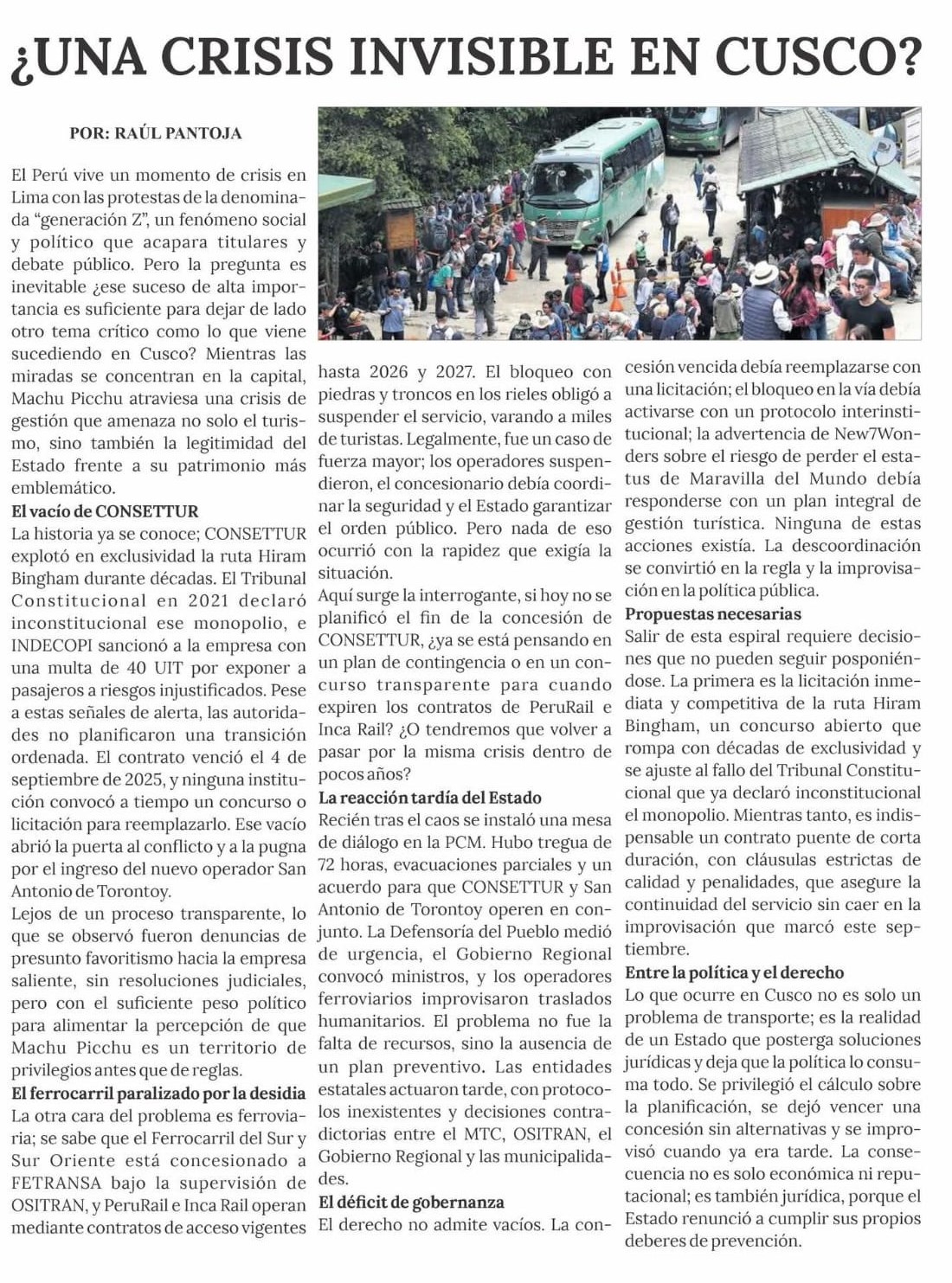 EL FUTURO DE MACHU PICCHU: GREMIOS HACEN UNA LLAMADA A LA ACCIÓN UNIFICADA.