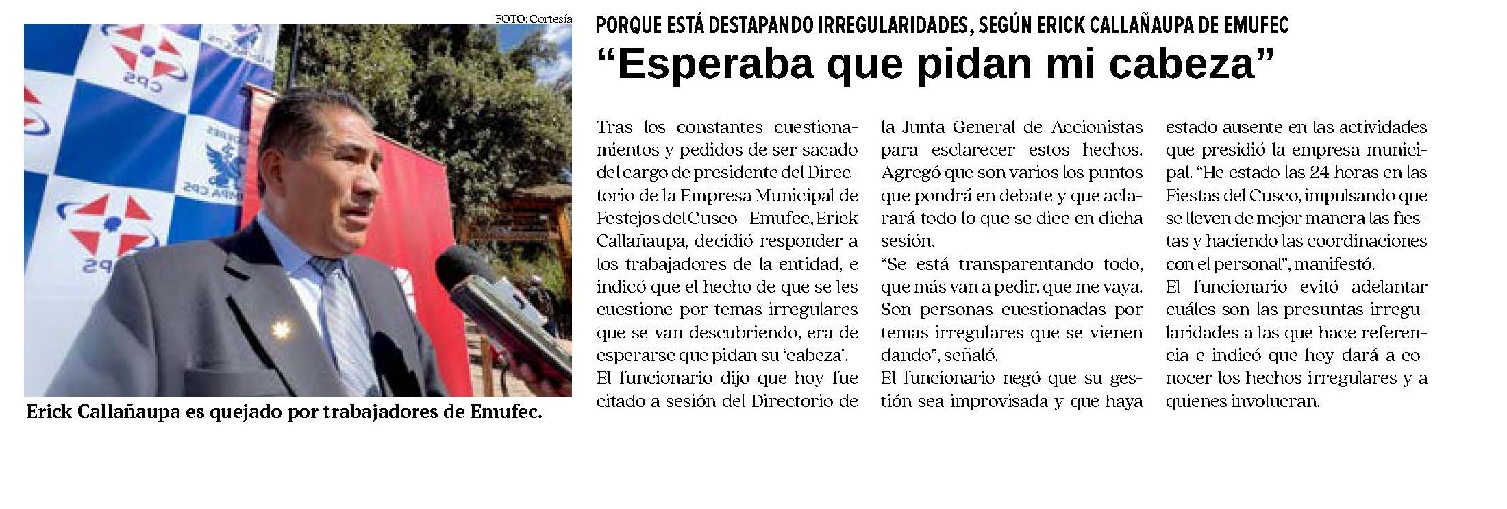 EMUFEC EN CRISIS: TRABAJADORES EXIGEN LA DESTITUCIÓN DEL PRESIDENTE DEL DIRECTORIO