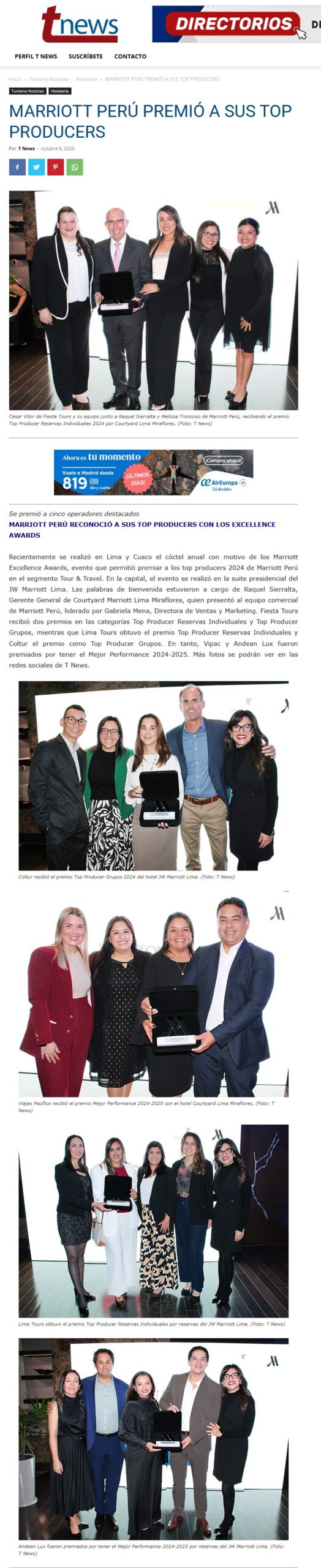 MARRIOTT PERÚ PREMIÓ A SUS TOP PRODUCERS