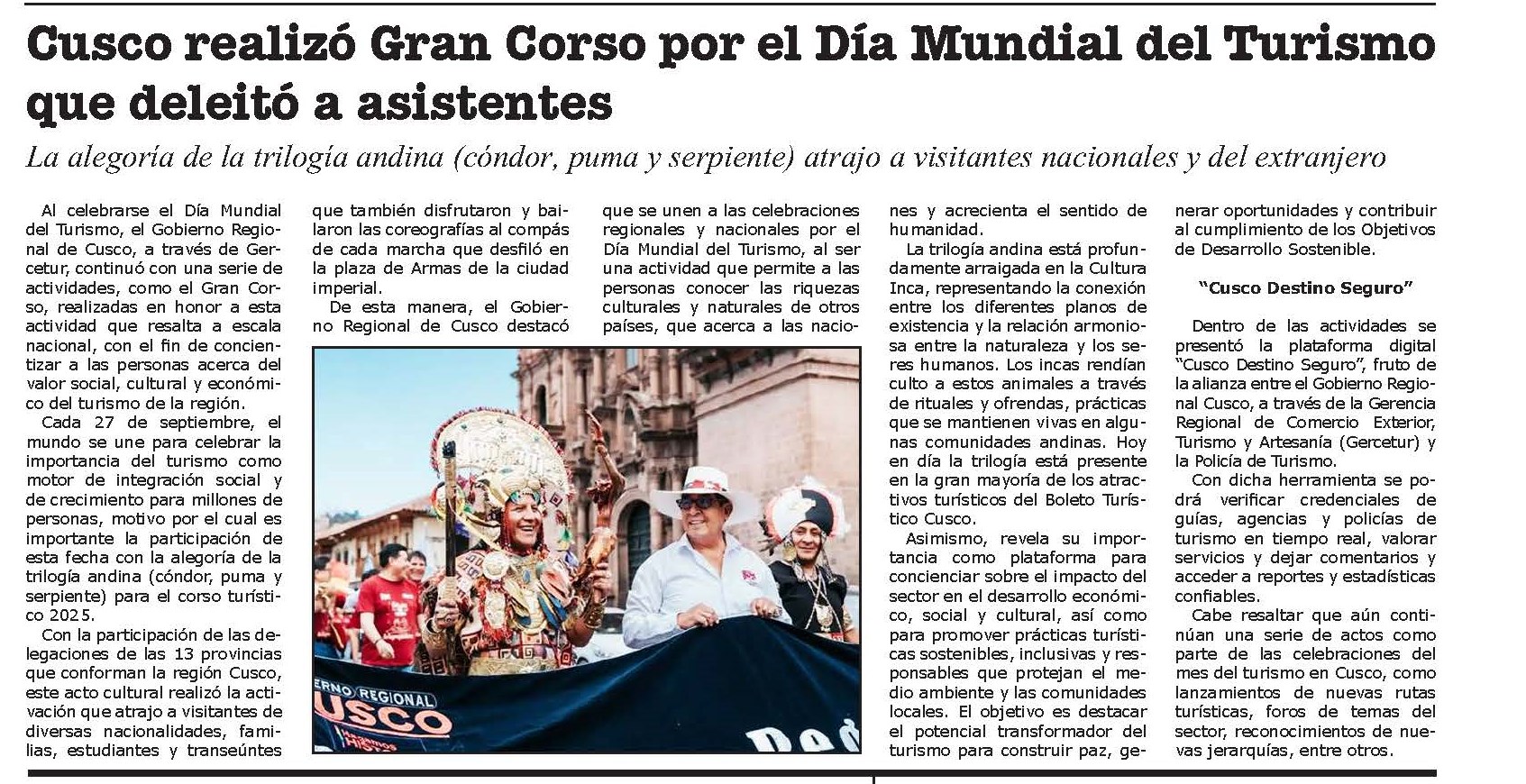CUSCO CELEBRÓ EL DÍA MUNDIAL DEL TURISMO