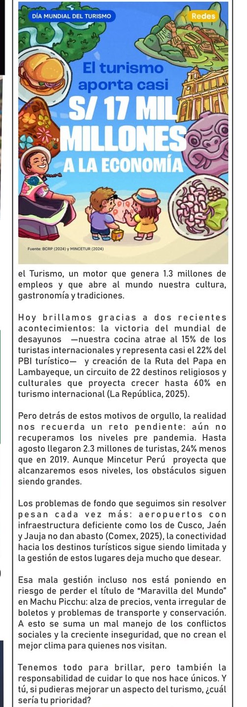 EL TURISMO APORTA CASI S/17 MIL MILLONES A LA ECONOMÍA