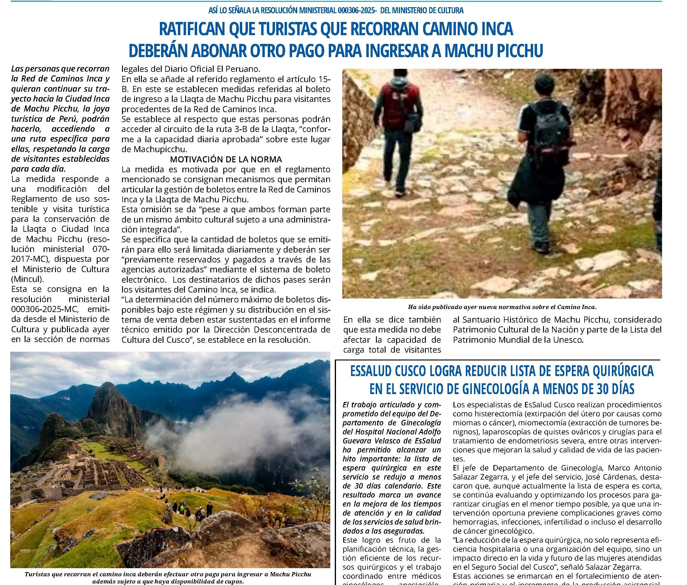 TURISTAS QUE RECORRAN CAMINO INCA DEBERÁN PAGAR PARA INGRESAR A MACHUPICCHU