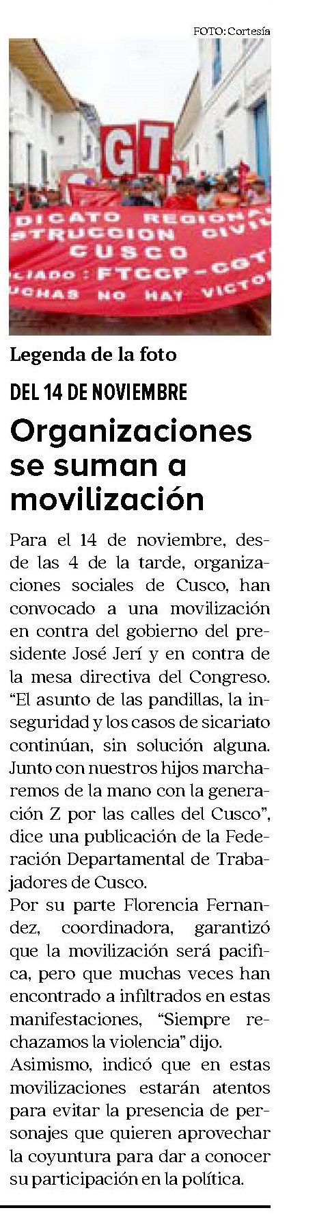 ORGANIZACIONES SE SUMAN A MOVILIZACIÓN