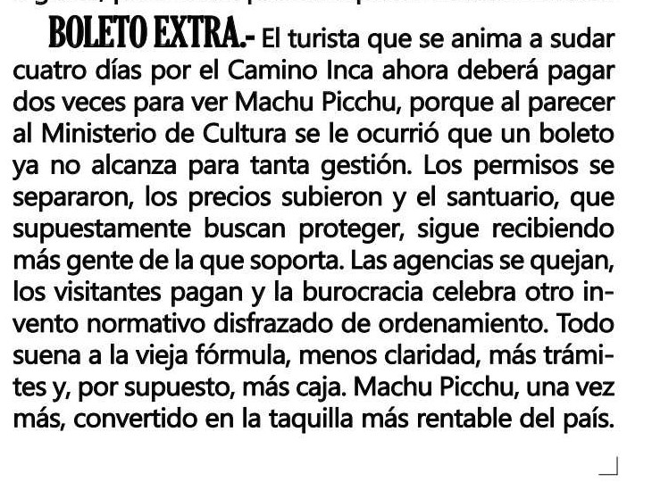 CONTROVERSIA SOBRE CAMBIOS EN EL INGRESO A MACHUPICCHU PARA 2026