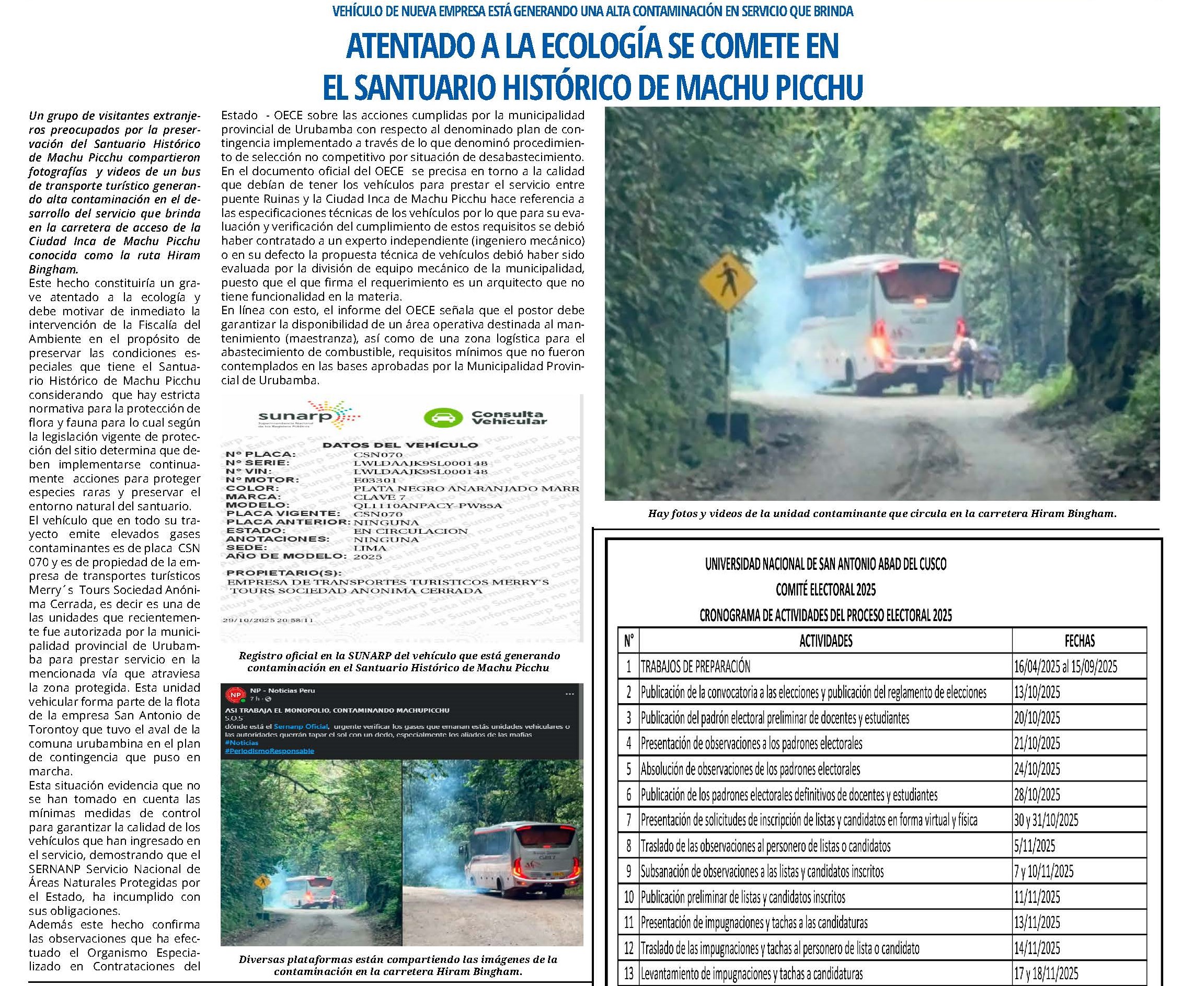 ATENTADO A LA ECOLOGÍA EN EL SANTUARIO HISTÓRICO DE MACHUPICCHU