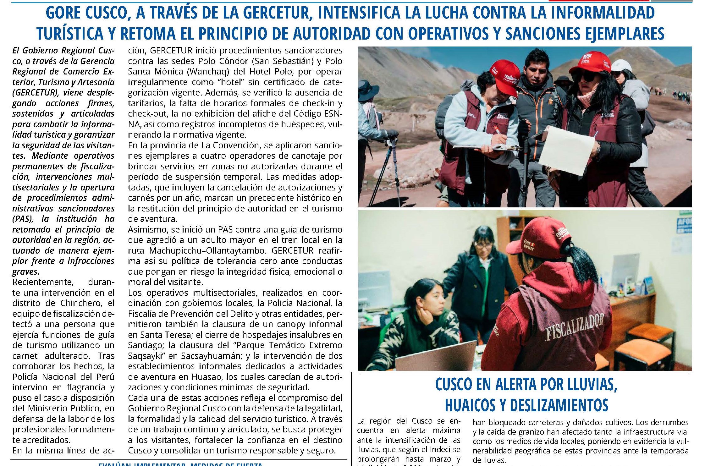 SE INTENSIFICA LA LUCHA CONTRA LA INFORMALIDAD TURÍSTICA