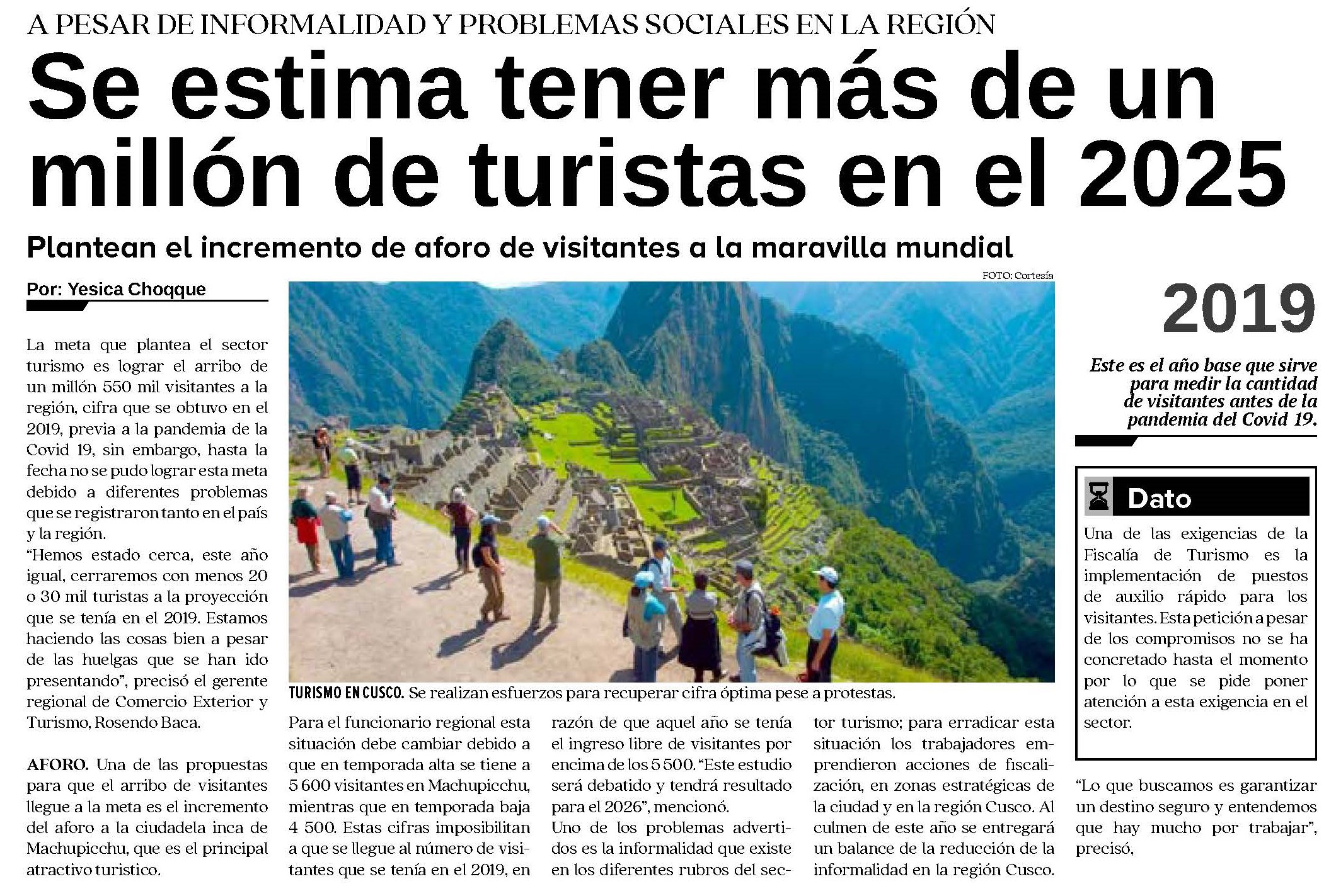 SE ESTIMA TENER MÁS DE UN MILLÓN DE TURISTAS EN EL 2025
