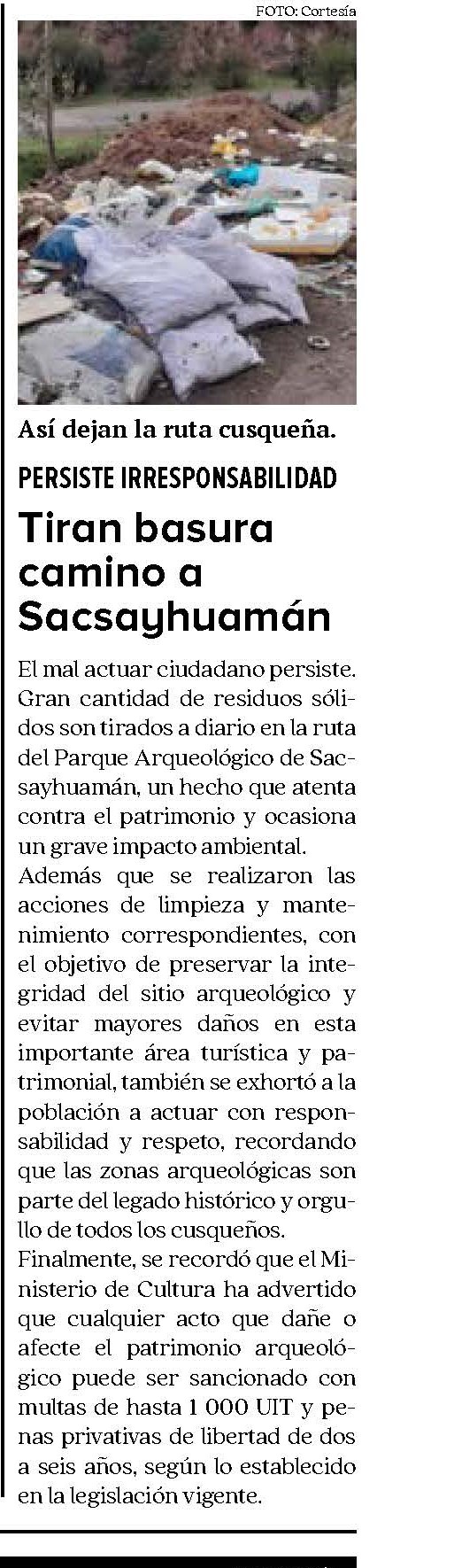 TIRAN BASURA CAMINO A SACSAYHUAMÁN