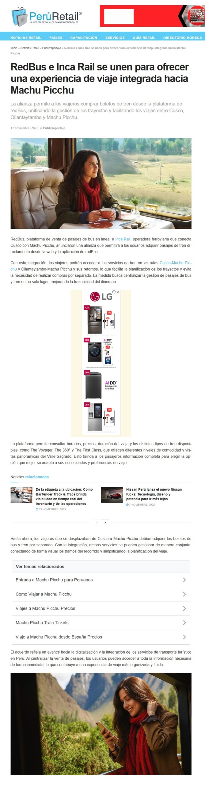 REDBUS E INCA RAIL SE UNEN PARA OFRECER UNA EXPERIENCIA DE VIAJE HACIA MACHUPICCHU