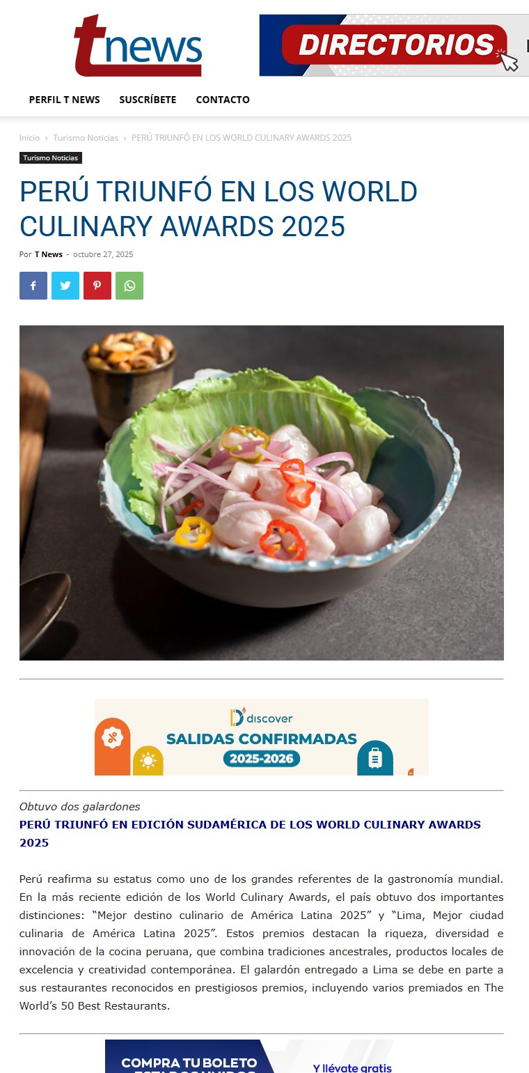 PERÚ TRIUNFÓ EN LOS WORLD CULINARY AWARDS 2025