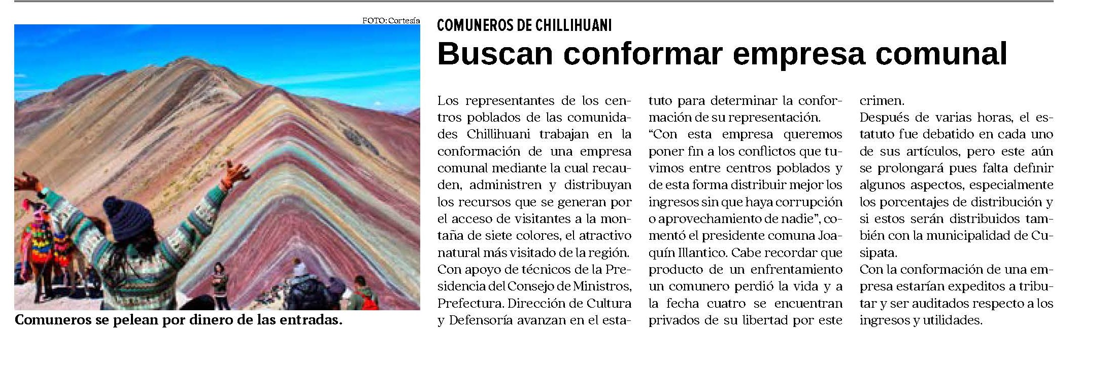 PROPONEN ADMINISTRACIÓN COMUNAL PARA GESTIONAR LA “MONTAÑA DE 7 COLORES”
