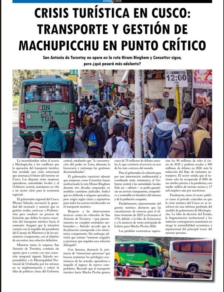 CRISIS TURÍSTICA EN CUSCO: TRANSPORTE Y GESTIÓN DE MACHUPICCHU EN PUNTO CRÍTICO