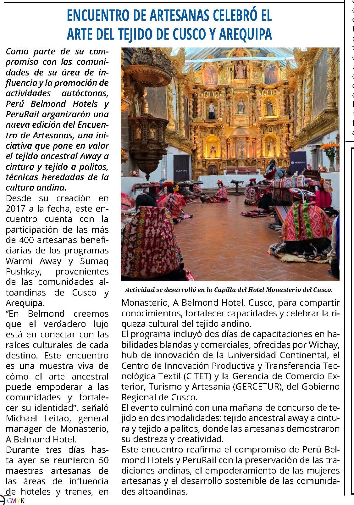 ENCUENTRO DE ARTESANAS: CELEBRANDO EL ARTE DEL TEJIDO DE CUSCO Y AREQUIPA