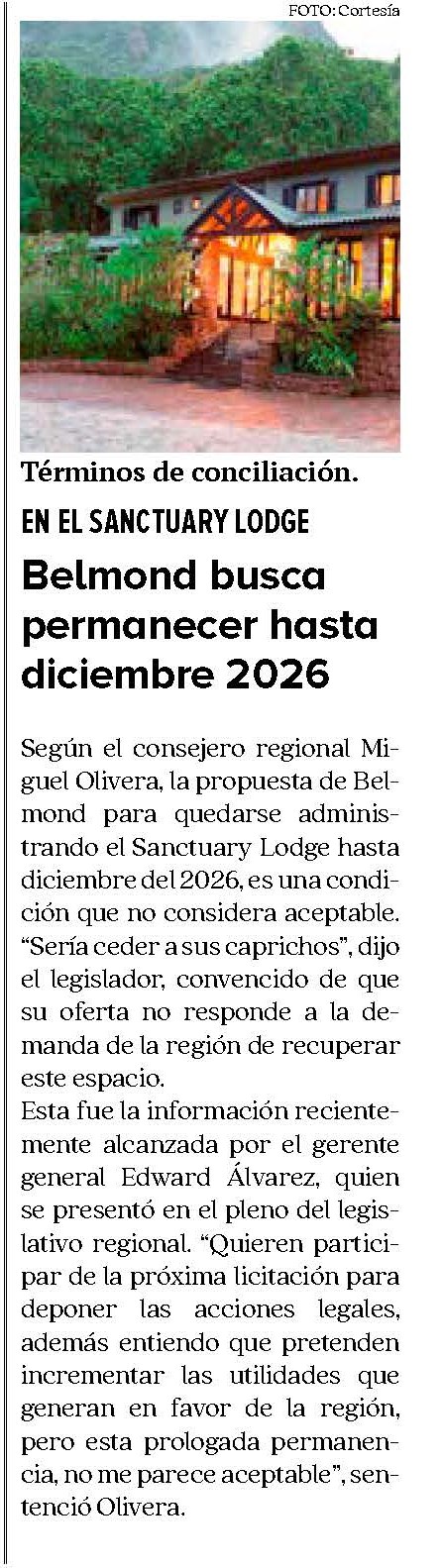 BELMOND BUSCA PERMANECER HASTA DICIEMBRE 2026
