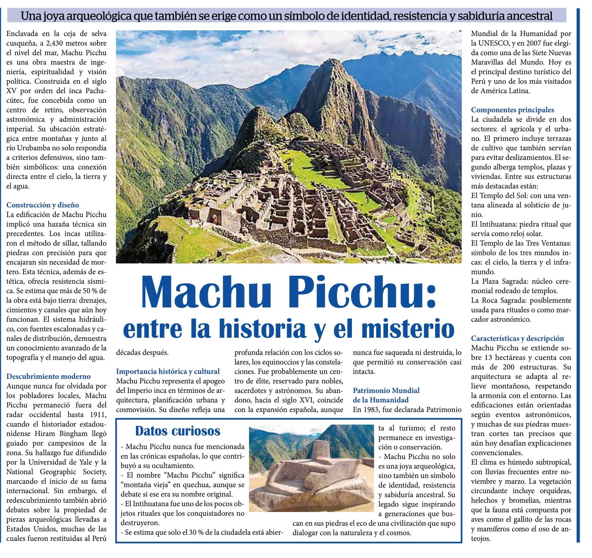 MACHU PICCHU: ENTRE LA HISTORIA Y EL MINISTERIO