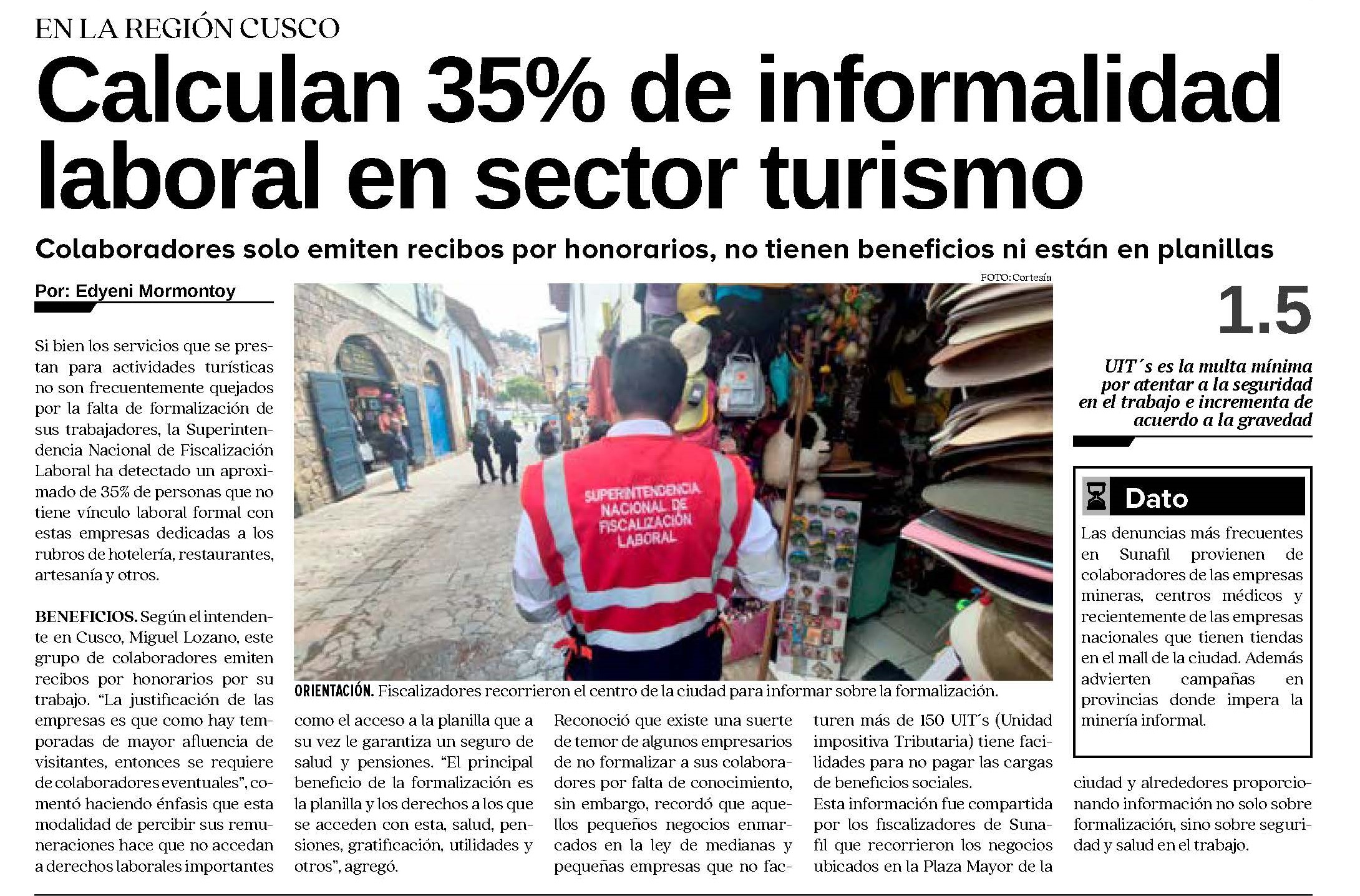 MAYORÍA DE TRABAJADORES DEL SECTOR TURISMO EN MACHU PICCHU LABORA EN LA INFORMALIDAD