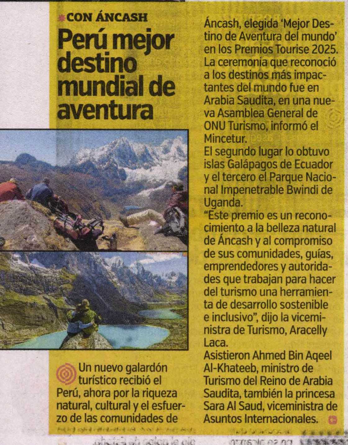 PERÚ MEJOR DESTINO MUNDIAL DE AVENTURA