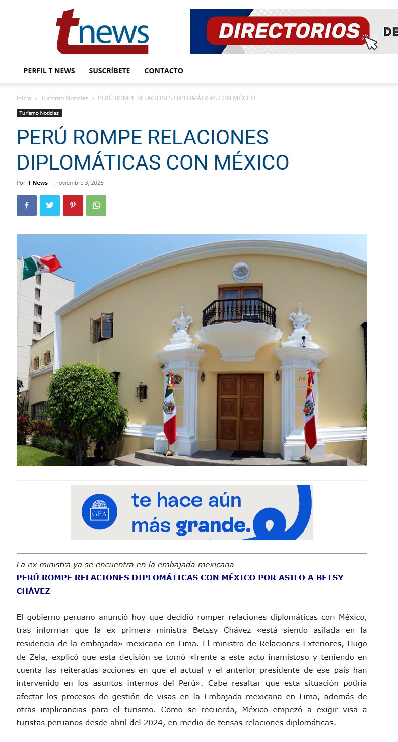 PERÚ ROMPE RELACIONES DIPLOMÁTICAS CON MÉXICO