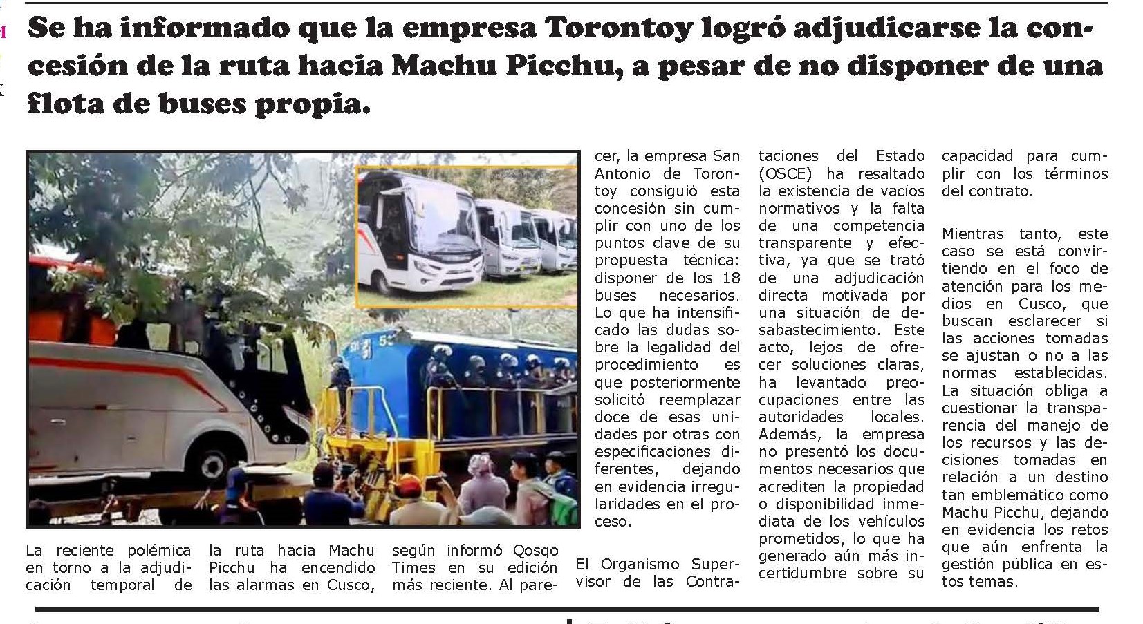 MAPI: SEÑALAN QUE TORONTOY GANÓ RUTA SIN TENER BUSES