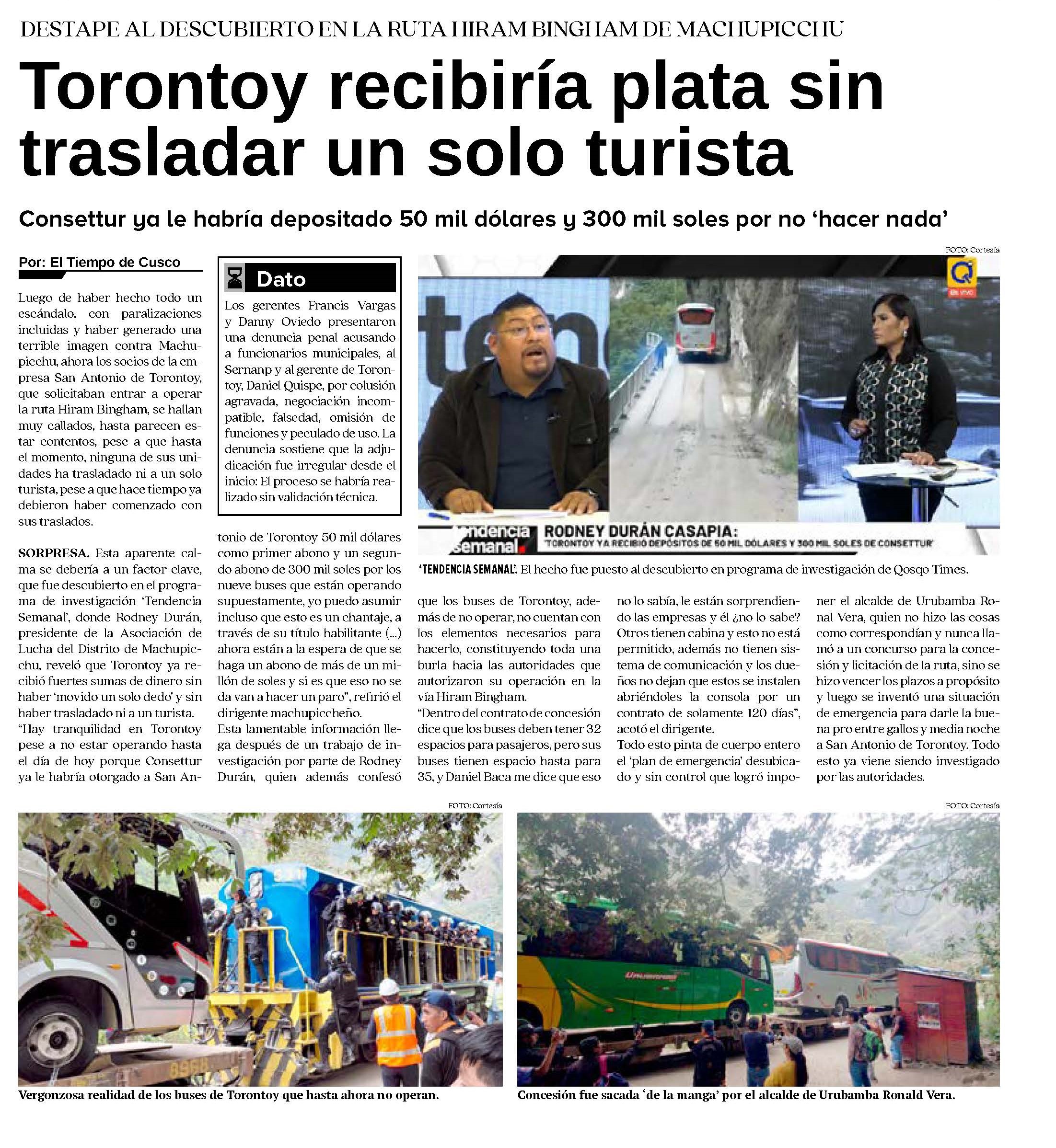 TORONTOY RECIBIRÍA PLATA SIN TRASLADAR UN SOLO TURISTA