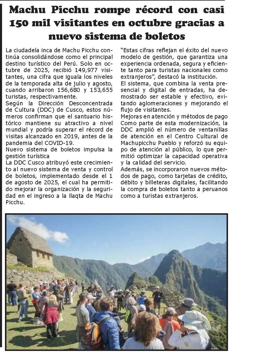 MACHUPICCHU ESTE AÑO LOGRARÍA SUPERAR EL NÚMERO DE TURISTAS DE ANTES DE LA PANDEMIA