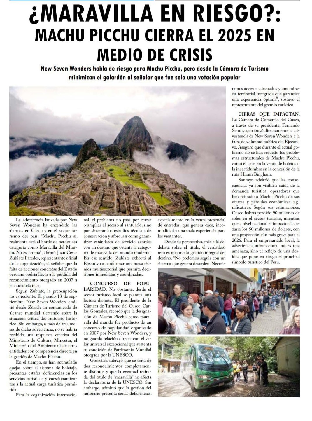 MACHU PICCHU CIERRA EL 2025 EN MEDIO DE CRISIS