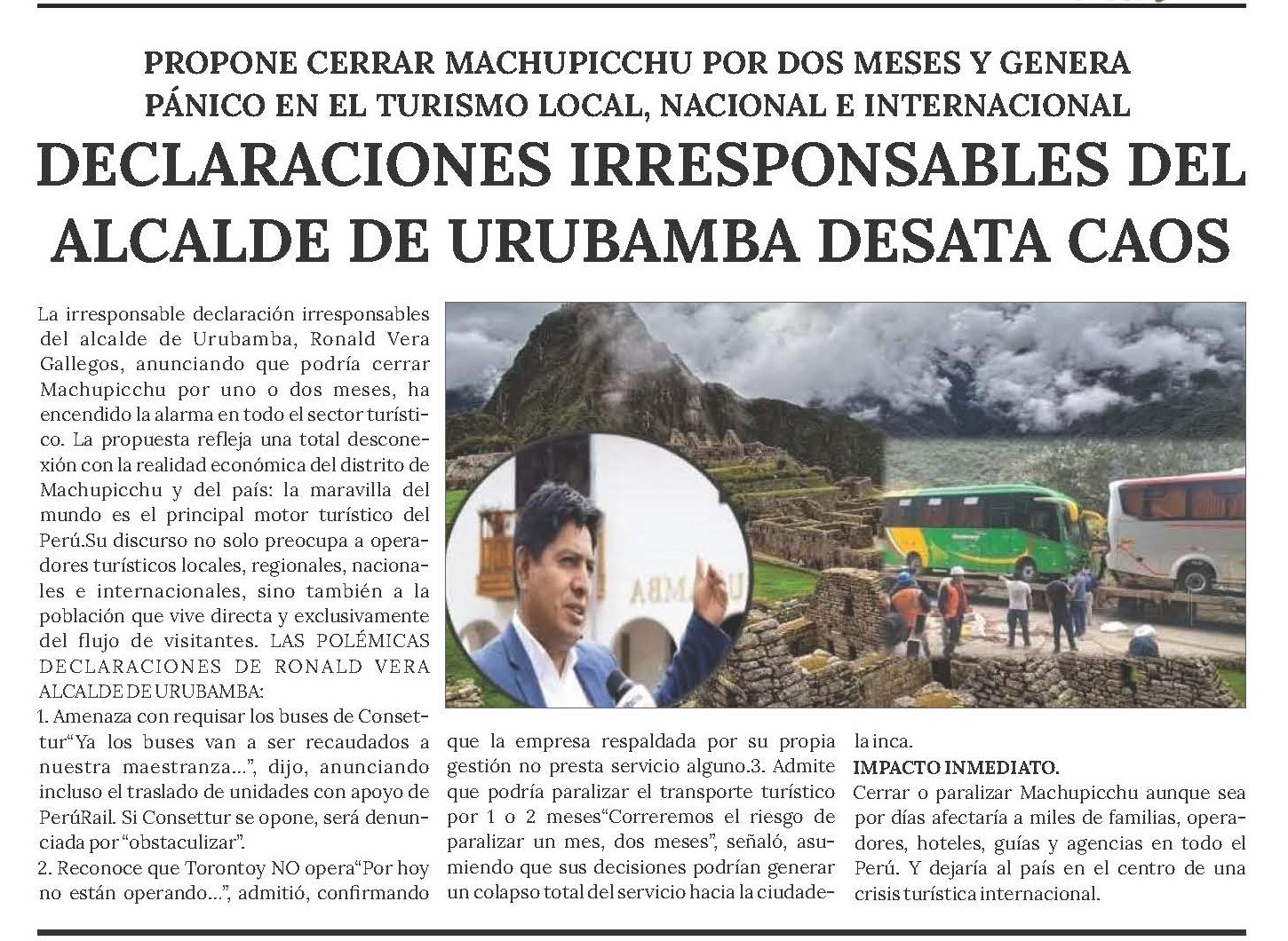 ALCALDE DE URUBAMBA SERÍA DENUNCIADO