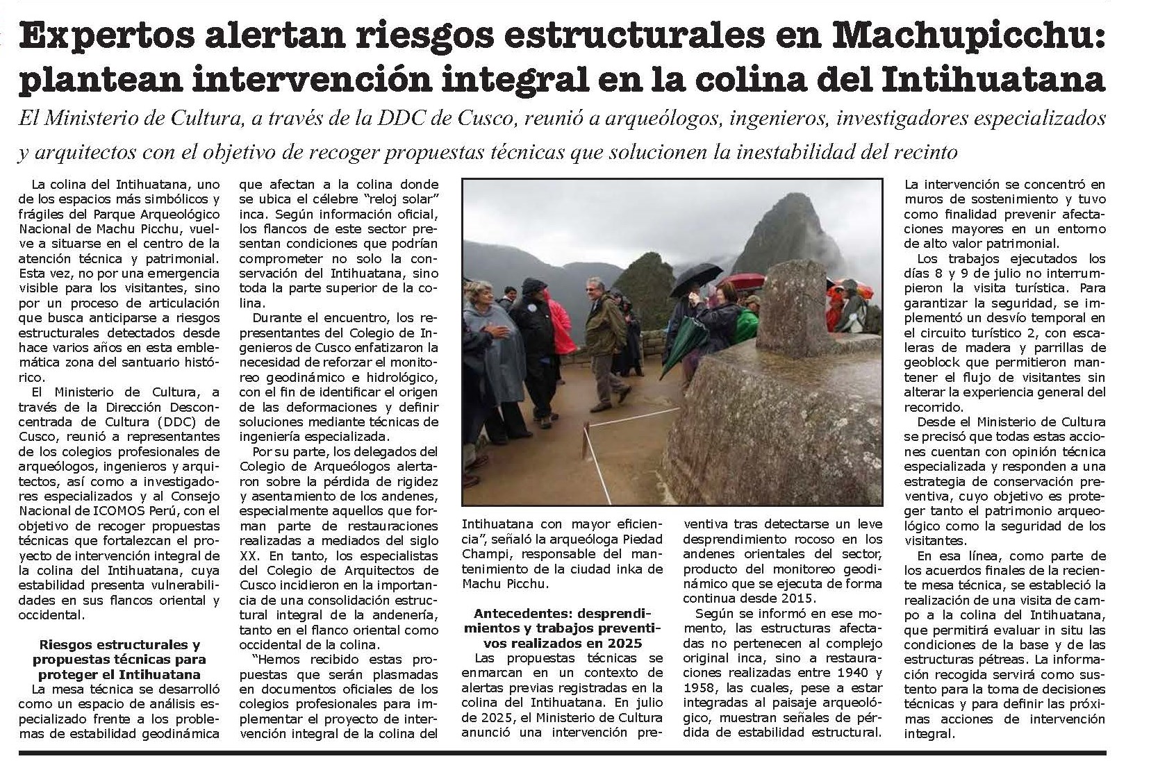 MACHU PICCHU EN RIESGO: ADVIERTEN POSIBLE PÉRDIDA DE SU TÍTULO DE MARAVILLA DEL MUNDO