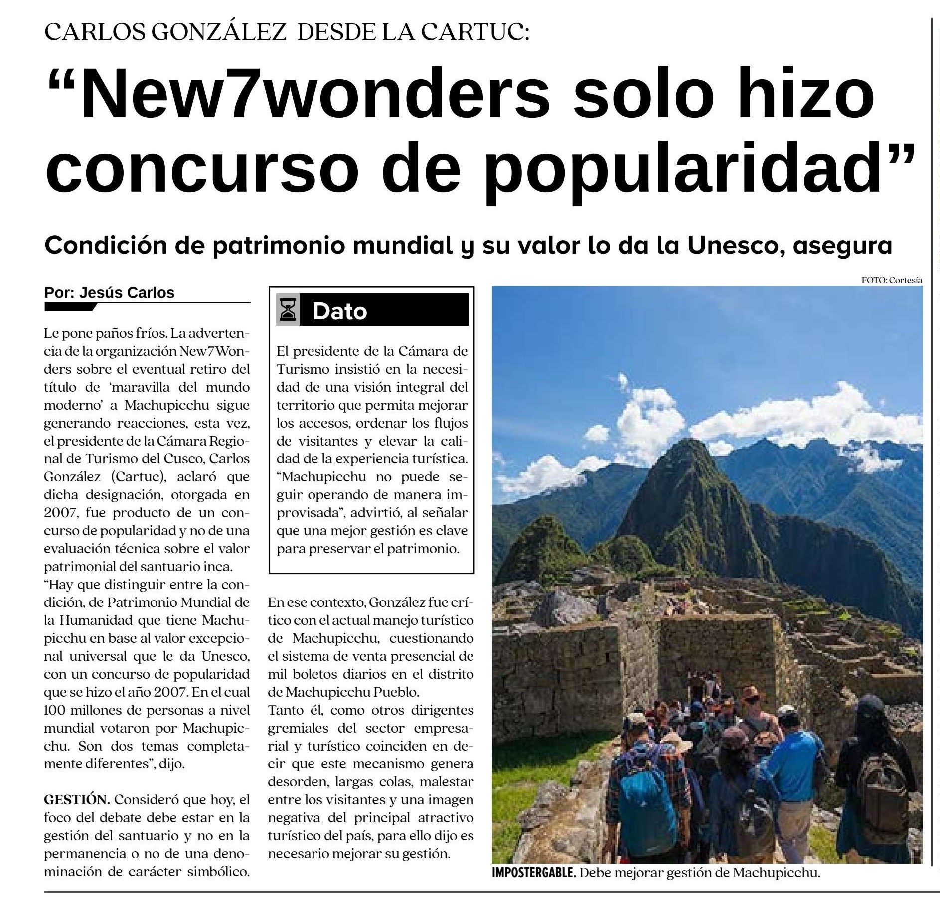 “NEW7WONDERS SOLO HIZO CONCURSO DE POPULARIDAD”