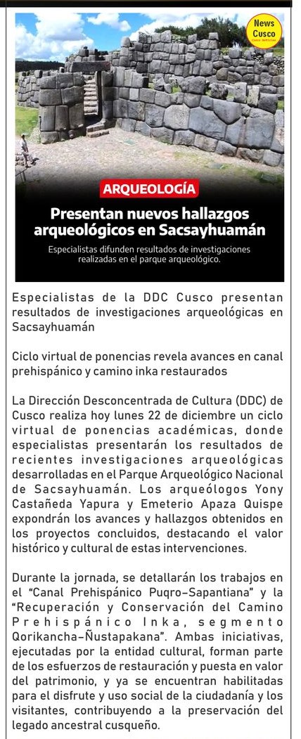 PRESENTAN NUEVOS HALLAZGOS ARQUEOLÓGICOS EN SACSAYHUAMÁN