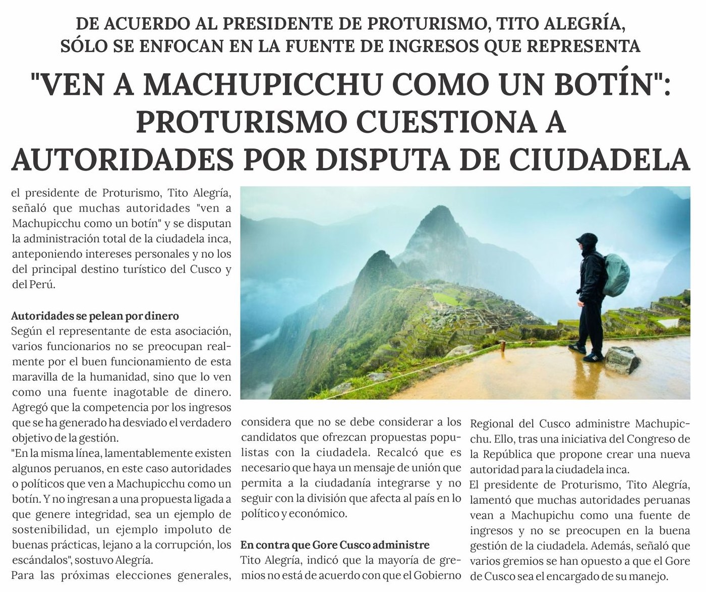 CONVOCATORIA PARA ESTUDIO DE CARGA DE MACHU PICCHU