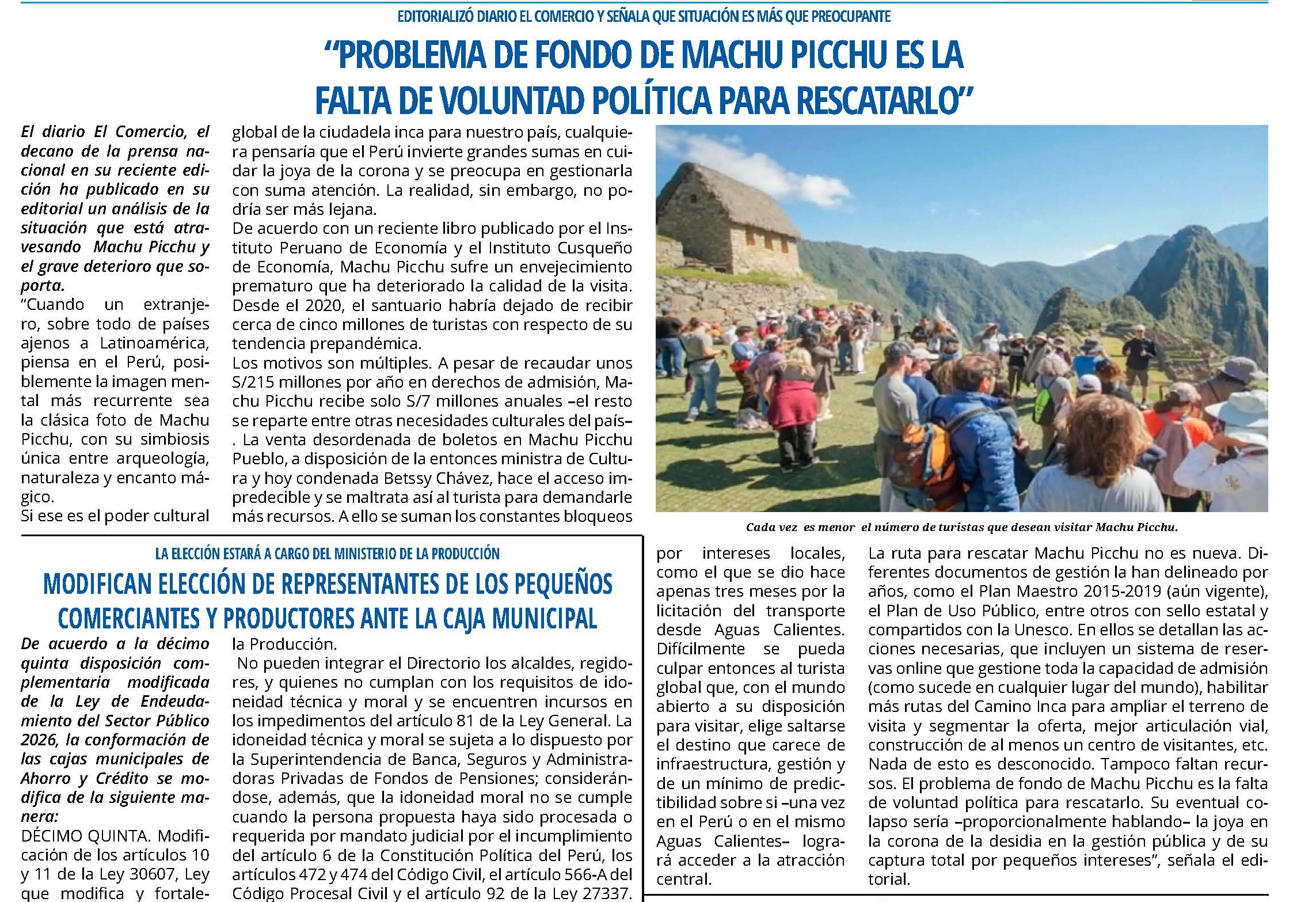PROBLEMA DE FONDO DE MACHU PICCHU ES LA FALTA DE VOLUNTAD POLÍTICA