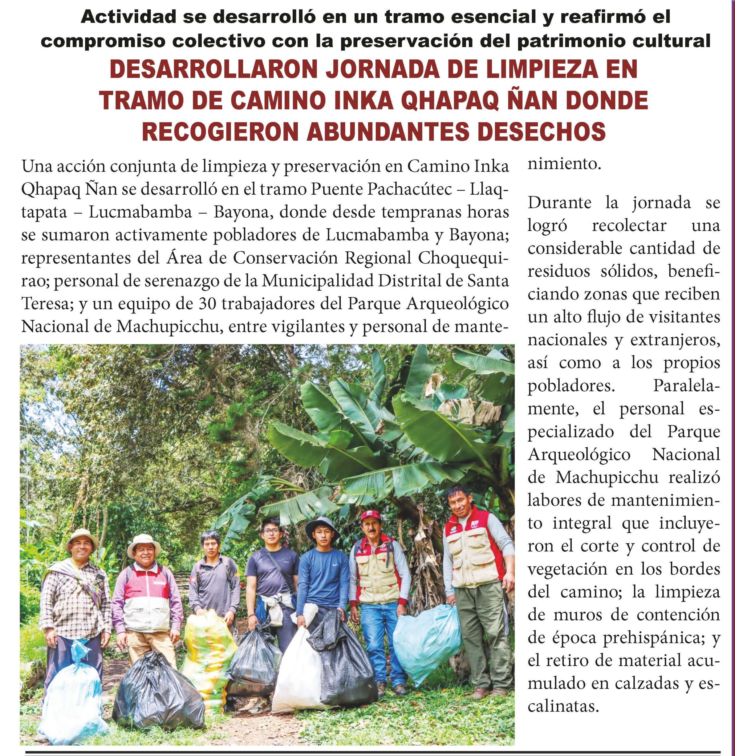JORNADA DE LIMPIEZA EN CAMINO INKA