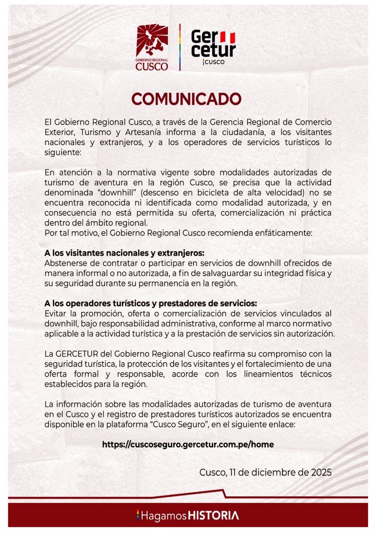 DOWNHILL NO ES UNA ACTIVIDAD AUTORIZADA DE TURISMO